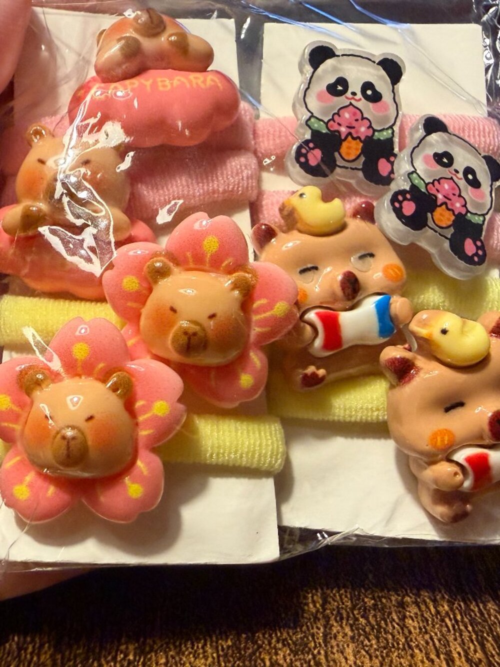 🍭 Kawaii Hair Elastic Set: Cute Capybara, Panda, Cherry & Flower Hair Ties